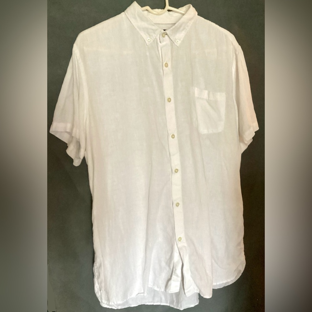 Banana Republic Mens L 100% Linen Shirt White Camden Fit Button Up Casual